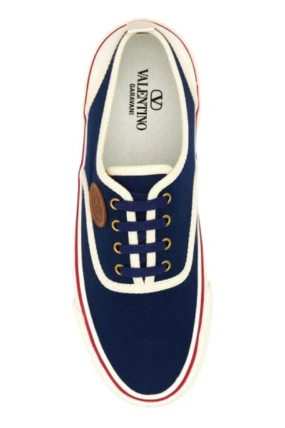 Valentino Garavani Blue Low Top Sneakers With Vlogo Patch On The Side In Cotton Man