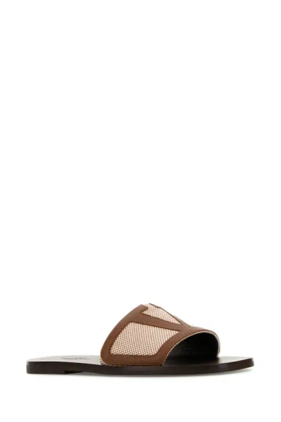 Valentino Garavani Viva Superstar Slide Sandal In Canvas Fabric And Nappa Leather