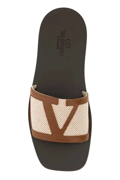 Valentino Garavani Viva Superstar Slide Sandal In Canvas Fabric And Nappa Leather