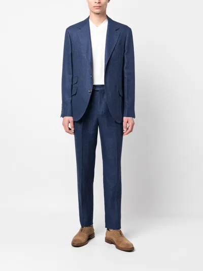 Brunello Cucinelli Blue Linen Leisure Fit Suit