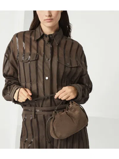 Brunello Cucinelli Soft Suede Drawstring Bag With Chain-link Strap In Multicolor