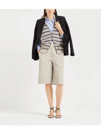 Brunello Cucinelli Linen Fluid Jacket With Shiny Details In Multicolor