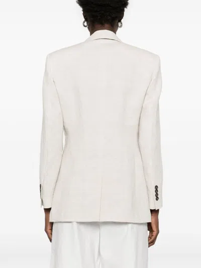 Brunello Cucinelli Linen Single-breasted Jacket Featuring Shoulder Pads In Multicolor