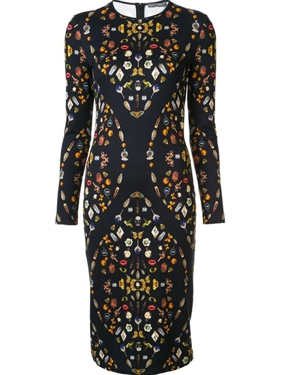 Alexander Mcqueen 'obsession' Print Stretch Jersey Dress In Black Mix