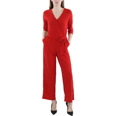 Shop Ny Collection Petites Womens Belted Light Jumpsuit In Red
