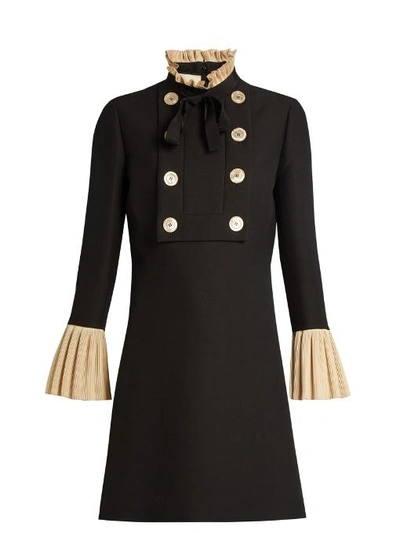Gucci Ruffle-trimmed Wool And Silk-blend Mini Dress In Black