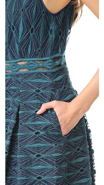 Shop Jonathan Simkhai Mixed Embroidered Midi Dress In Teal/navy
