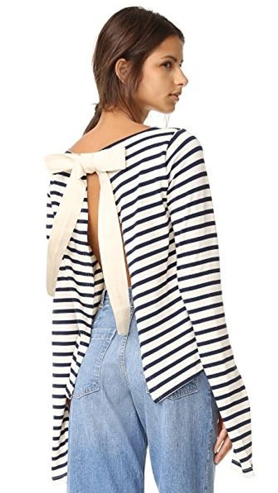 Shop Jacquemus Sailor Top In White & Navy Stripes
