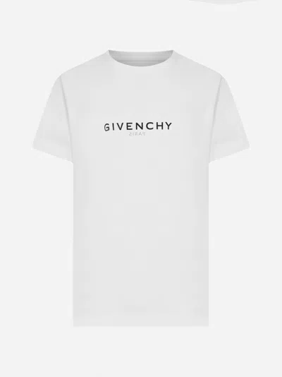 Givenchy White Crewneck T-shirt With Logo Print In Cotton Man In White