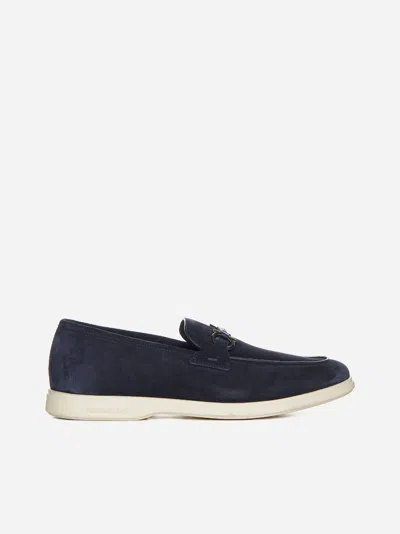 Ferragamo Gancini Suede Loafers In Midnight