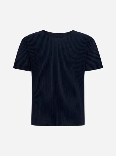 Issey Miyake Pleated Fabric T-shirt In Navy