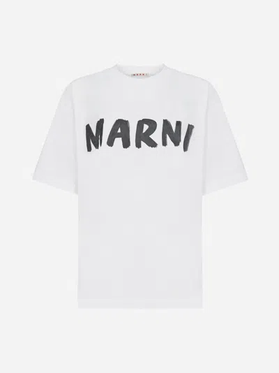 Marni Women Logo Short-sleeved Cotton T-shirt In White