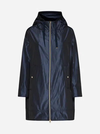 Herno Navy Blue Parka With Iridescent Effect And Slouchy Drawstring Hood In Blue
