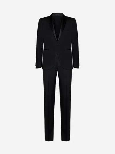 Tagliatore Blue Virgin Wool Tuxedo Suit In Black