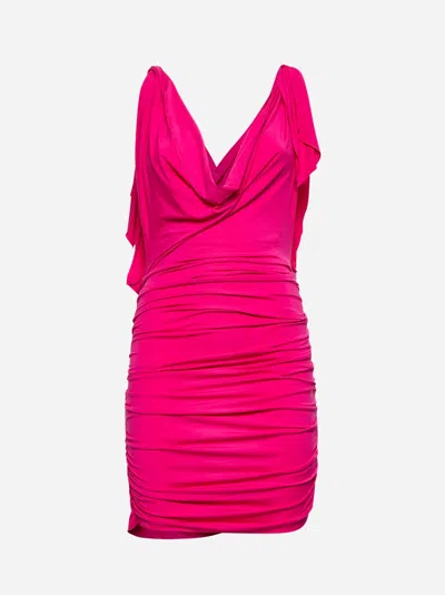 Shop Attico Fuchsia Jersey Mini Dress