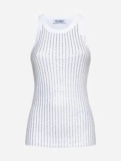 Attico White Tank Top With White Rhinestone
