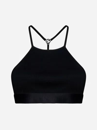 Gucci Interlocking G Ribbed Cropped Top In Black