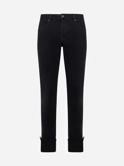 Gucci Men Web Turn-up Slim-fit Jeans In Dark Grey
