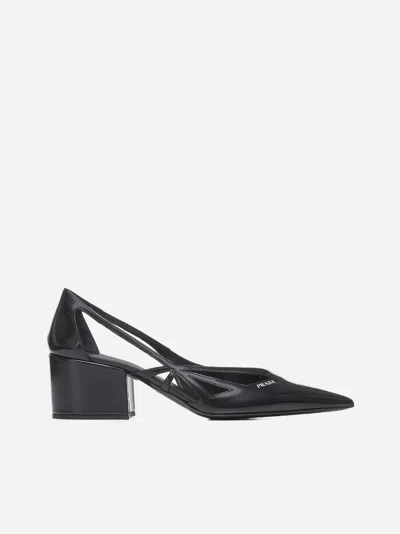 Prada Leather Cutout Block-heel Pumps In Animal Print