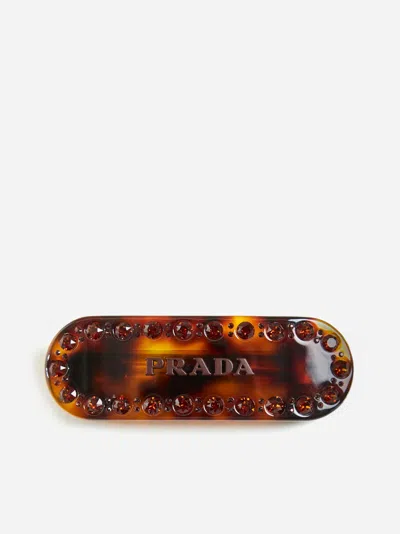 Prada Crystal Tortoiseshell Hair Clip In Honey