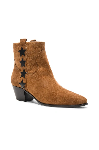 Shop Saint Laurent Rock Suede & Leather Boots In Brown.  In Fox & Black