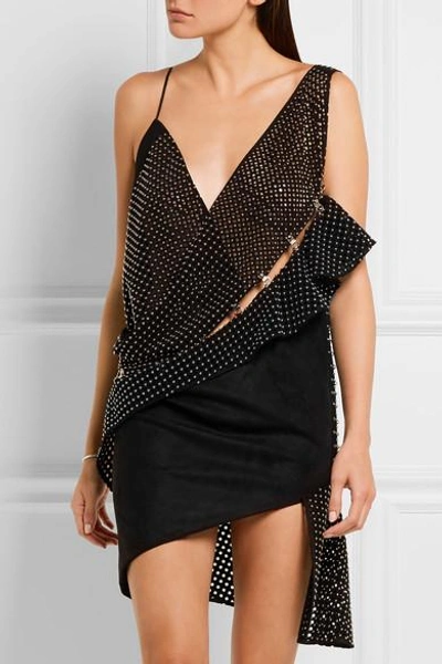 Shop Anthony Vaccarello Studded Perforated Faux Suede Mini Dress