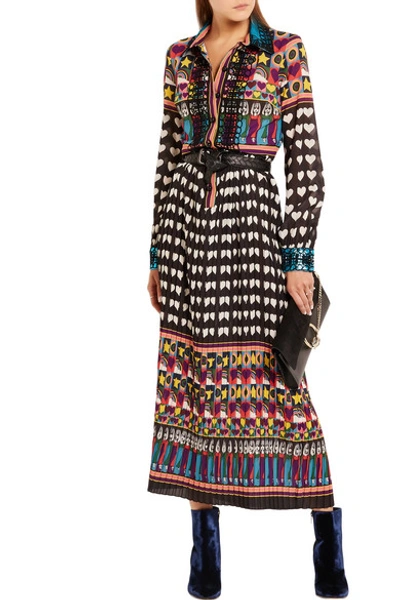 Shop Anna Sui All You Need Is Love Pleated Printed Chiffon Maxi Dress