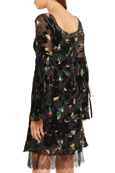 Shop Etro Velvet And Lace-trimmed Printed Devoré-chiffon Dress