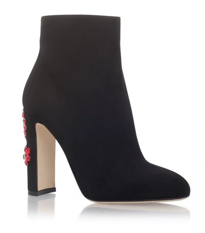 Dolce & Gabbana Crystal-embellished Suede Ankle Boots In Black