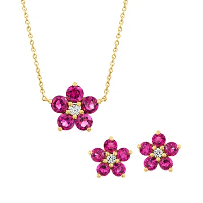 Ross-simons Rhodolite Garnet And . White Zircon Flower Jewelry Set: Earrings And Necklace In 18kt Gold Over Ster In Multi