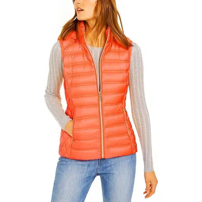 Michael Kors Down Puffer Vest Jacket With Removable Hood In Orange In Orange