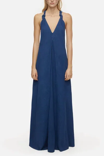 Closed Knotted Straps Maxi Dress In Dark Blue In Blue