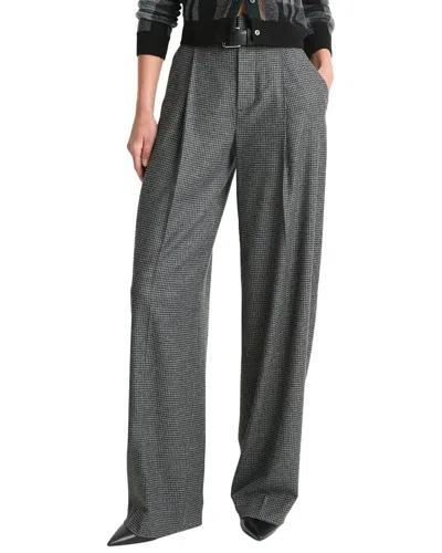 Vince High Waisted Micro Check Wide Leg Wool-blend Trouser In Grey