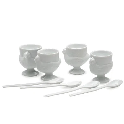 Rsvp International Rsvp Porcelain Egg Cups & Spoons Set Of 4 In White