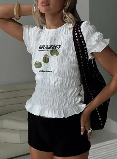 Princess Polly Grazie Mille Shirred Graphic Top In White / Green