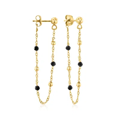 Rs Pure By Ross-simons 2-2.5mm Onyx Bead Rope-chain Drop Earrings In 14kt Yellow Gold In Black