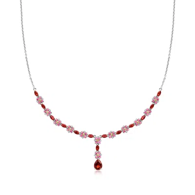 Ross-simons Garnet And Pink Tourmaline Floral Y-necklace With . White Zircons In Sterling Silver In Multi