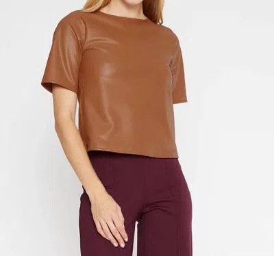 Ripley Rader Vegan Leather Short Sleeve Top In Camel In Brown