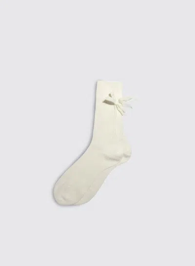 Alex Mill Maria La Rosa Cotton Ribbed Velvet Bow Socks In Ivory