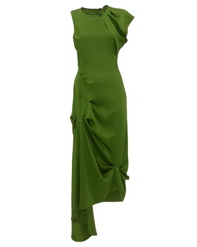 Victoria Beckham Draped Sleeveless Midi Dress With Asymmetric Detailing In Green