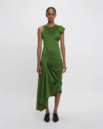 Victoria Beckham Draped Sleeveless Midi Dress With Asymmetric Detailing In Green