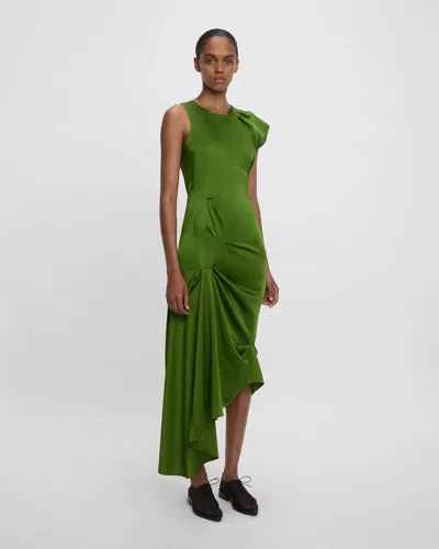 Victoria Beckham Draped Sleeveless Midi Dress With Asymmetric Detailing In Green