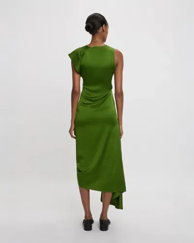 Victoria Beckham Draped Sleeveless Midi Dress With Asymmetric Detailing In Green