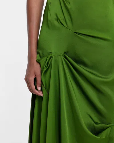 Victoria Beckham Draped Sleeveless Midi Dress With Asymmetric Detailing In Green