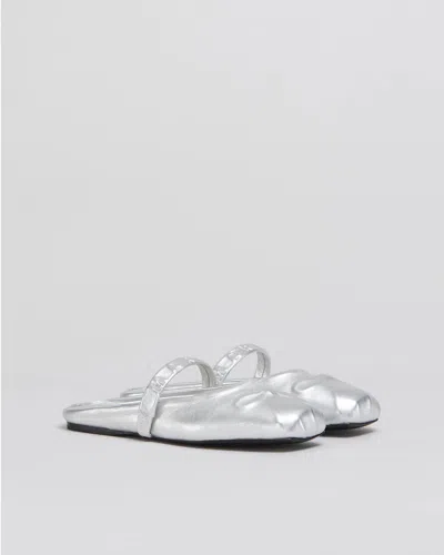 Marni Silver Leather Little Bow Sabot Slippers In Silver