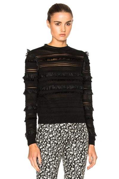 Oscar De La Renta Long-sleeved Ruffle-trimmed Silk-blend Sweater In Black