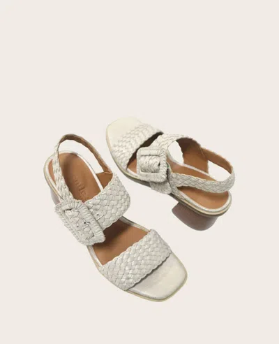 Shop Gentle Souls - Madylyn Metallic Woven Leather Heel Sandal In Ice Metallic Leather