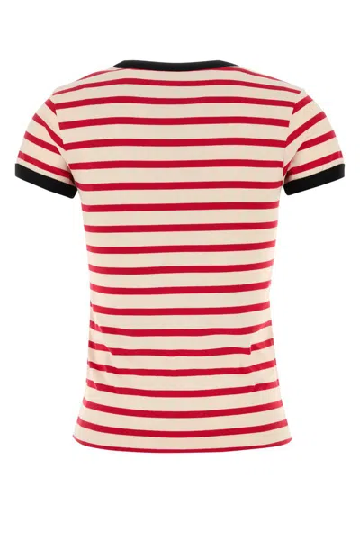 Valentino Women Ivory Striped Jersey Embroidered T-shirt In Avoriorosso