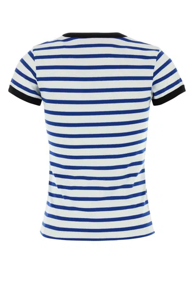 Valentino Womens Striped Embroidered Cotton-jersey T-shirt Avorio Blu In Avorioblu