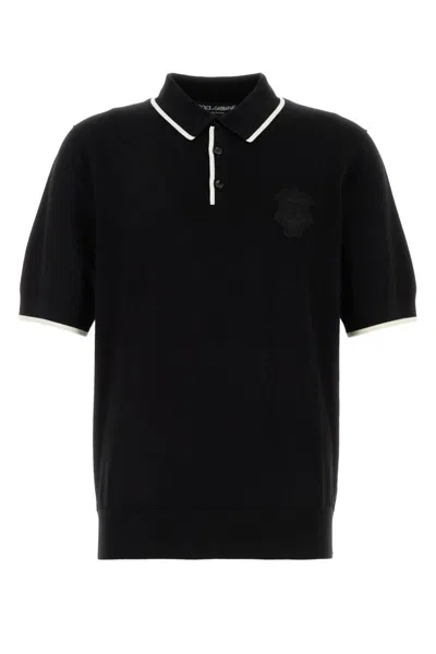 Dolce & Gabbana Heraldic Dg Logo Patch Polo T-shirt In Black